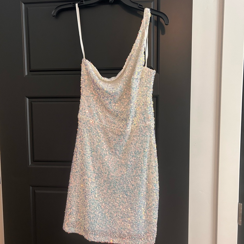 one shoulder sequin cocktail dress